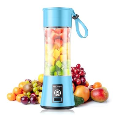 Imagem de Liquidificador portátil de tamanho pessoal – liquidificador para smoothies e batidos, mini liquidificador com seis lâminas em 3D, liquidificador pequeno copo de viagem de 380 ml, espremido para