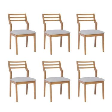 Imagem de Kit 6 Cadeiras para Sala de Jantar Estofadas Damasco Freijó/Cinza