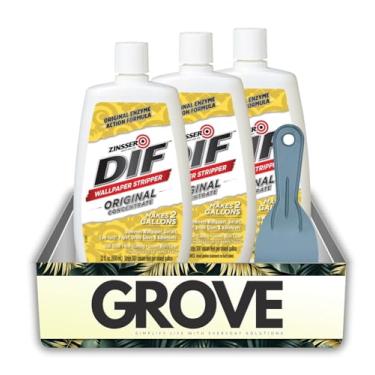 Imagem de Descascador líquido de papel de parede 3X Zinsser DIF Pacote de 623 g com raspador de parede – Fórmula enzimática ajuda a soltar o adesivo para facilitar a remoção de papel de parede em superfícies