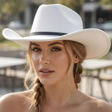 Imagem de Chapéu Country Feminino Branco Mizu com Bandinha de Couro - NoBrand