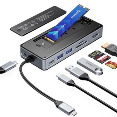 Imagem de ORICO Hub USB-C com gabinete SSD M.2, estação de ancoragem USB C 8 em 1 para SSD M.2 NVMe/SATA, 10 Gbps, 4K @ 60 Hz HDMI, 100 W PD, leitor de cartão SD/TF - OM28P