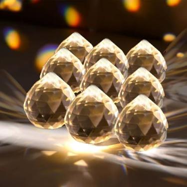 Imagem de Conjunto de 20 peças de prisma de bola de cristal transparente, enfeites de pendurar facetados transparentes de 3,5 cm com gotas de prisma para janela, apanhador de luz decorativo, decoração de