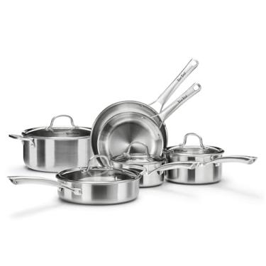 Imagem de Conjunto de panelas de aço inoxidável, conjunto de panelas e frigideiras, 10 peças de utensílios de cozinha de indução de aço inoxidável, sem PFOA, frigideiras, frigideiras, frigideiras, frigideiras e