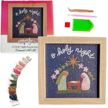 Imagem de Elly and Grace Kit de arte de diamante cristão, O Holy Night Diamond Art Kit, lindos kits de pintura artística de diamante quadrado 20 x 20 com tudo incluído, ótimo para iniciantes e artesãos