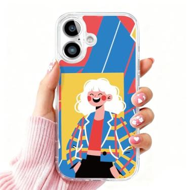 Imagem de DSJIFGEW Design de capa transparente padrão para iPhone 16 Plus | Antiamarelamento, parte traseira rígida, proteção contra quedas de nível militar, suporta carregamento sem fio