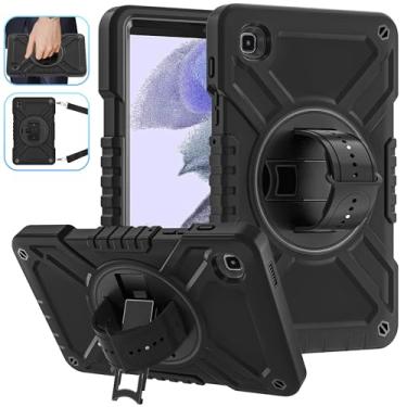 Imagem de Fingic Capa para Samsung Galaxy Tab A7 Lite 2021 2021 [com alça giratória de 360°] alça de ombro fina à prova de choque de silicone de grau militar para SM-T220/T225/T227, preta