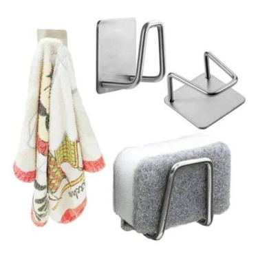 Imagem de 2X Suporte De Esponja Bucha Pia Aço Inox Louça Cozinha Ganch