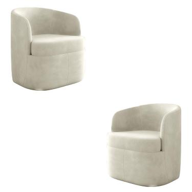 Imagem de Kit 2 Poltronas Decorativas Bel Sala De Estar Base Giratória Veludo Bege G33 - Gran Belo