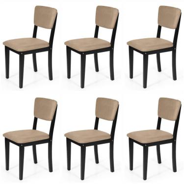 Imagem de Conjunto 6 Cadeiras De Jantar Estofada Em Madeira Maciça Ella Preto/marrom Claro