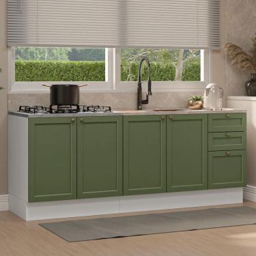 Imagem de Kit Com 2 Balcões De Cozinha 3 Gavetas 4 Portas (sem Tampo E Pia) Branco/verde Vik Madesa 01 Branco/verde