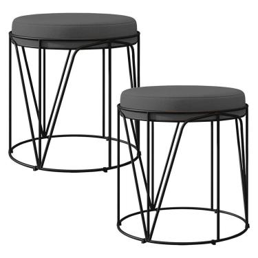 Imagem de Kit 02 Puffs Aramado Preto Zaya L02 Suede Cinza