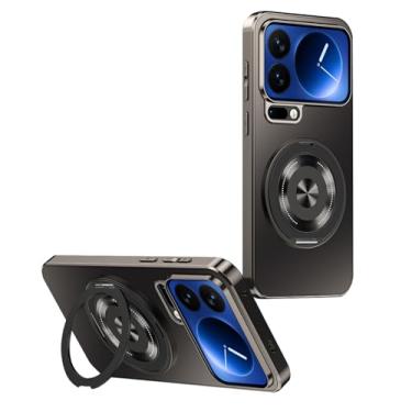 Imagem de HAOMRIYL Capa para Xiaomi 17 Pro Max/17 Pro/17, suporte de anel giratório magnético, proteção de lente de carregamento sem fio, capa rígida de policarbonato, preta, 17