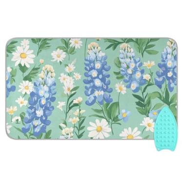 Imagem de Tatenale Tapete de engomar verde menta bluebonnet e margaridas para mesa cobertor portátil para lavadora e secadora bancada viagem