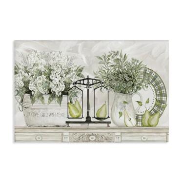 Imagem de Stupell Industries Arte de parede em tela de flores e peras na prateleira, design de Cindy Jacobs, 40 x 61 cm