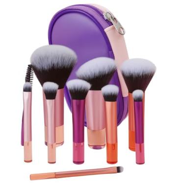 Imagem de Kit 10 Pincéis de Maquiagem Profissional Travel Size com Estojo Rosa – Cerdas Sintéticas Ultra Macias para Base, Pó, Blush, Corretivo e Sombras – Portátil, Elegante e Perfeito para Viagens