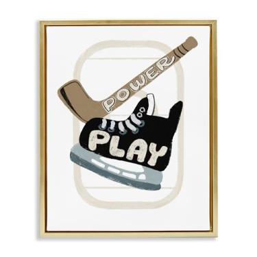Imagem de Stupell Industries Arte de parede em tela flutuante preta Power Play Hockey com moldura, design de Connie Summers, 53 x 43 cm
