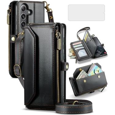 Imagem de Asuwish Capa de celular para Samsung Galaxy S25 FE 5G com zíper com protetor de tela de vidro temperado e suporte de cartão de crédito com bloqueio RFID de couro S 25 EF S25FE 25S 25FE mulheres