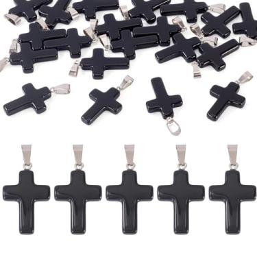 Imagem de KISSITTY Pingentes de cristal preto com 201 pingentes de cruz com pingentes de aço inoxidável 201 para fazer joias, colares de Páscoa, pulseiras, brincos, artesanato, decorações penduradas