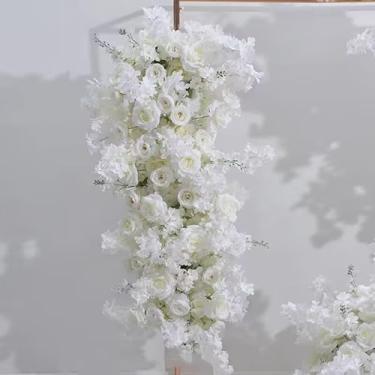 Imagem de Flores artificiais de flor de cerejeira rosa, arco de casamento, placas de boas-vindas de casamento, arranjos florais de vegetação, guirlanda de flores falsas, folhas verdes rosa para decoração de