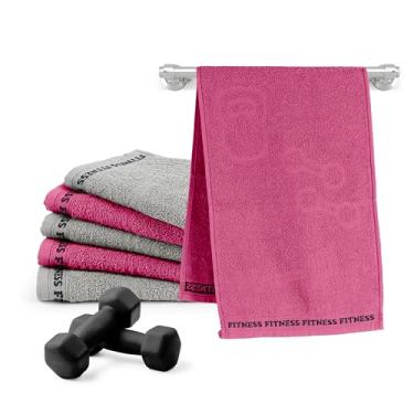 Imagem de Kit com 6 Unidades Toalha Fitness Premium,100% Algodão, 30x90cm, Absorvente, para Academia e Treino, 330g/m² (Pink e Cinza)