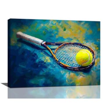 Imagem de Spaexor Arte de parede de tênis, imagens de bolas de tênis de grafite, pintura de impressão em tela de quadra de esportes verde, arte emoldurada de pôsteres de bolas para academia, banheiro, sala de