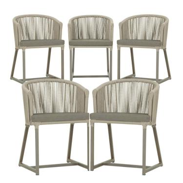 Imagem de 5 Cadeiras De Jantar Noronha Fendi Corda Náutica E8 Trama Rami