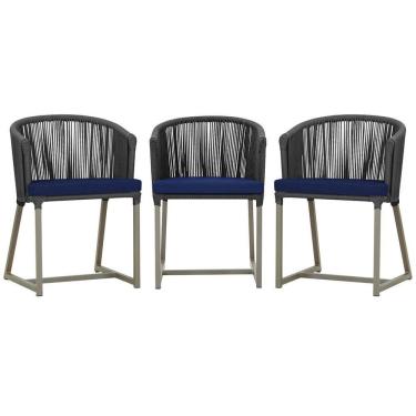 Imagem de 3 Cadeiras De Jantar Noronha Fendi Corda Náutica E10 Trama Preto