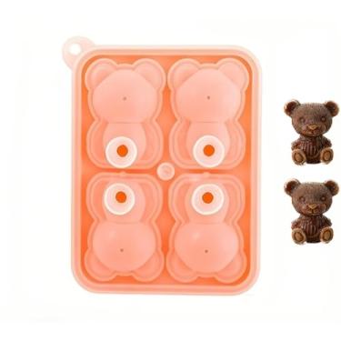 Imagem de Bandeja para cubos de gelo – Molde de silicone para cubo de gelo de urso 3D, moldes de silicone para freezer com tampa, água, uísque, coquetel e outras bebidas – livre de BPA (laranja)