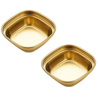 Imagem de Mini prato de molho de metal reutilizável, conjunto de 2, pratos quadrados de tempero para churrasco, prato dourado de aço inoxidável para cozinha doméstica e restaurante (1 grade)