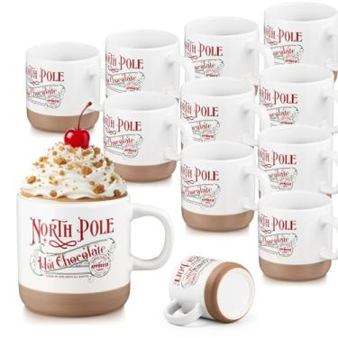 Imagem de Yaomiao 10 peças de caneca de chocolate quente de Natal polo norte canecas de café quente de chocolate quente de Natal Papai Noel copos de cerâmica com alça caneca de presente para mulheres homens
