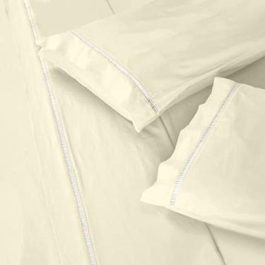 Imagem de Jogo Lençol 400 Fios Queen Casal Ponto Palito 4Pcs Casa Dona (King, Marfim)