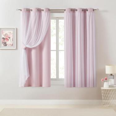 Imagem de Cortinas Bujasso Pink Blackout com sobreposição transparente 80% escur