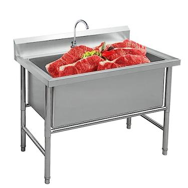 Imagem de TRGCJGH Pias de cozinha ao ar livre, com torneira de água quente e fria, pia de aço inoxidável, pia comercial/industrial, pia de lavanderia para lavanderia, porão (100 x 60 x 80 cm/39,3 x 23,6 x 31,4