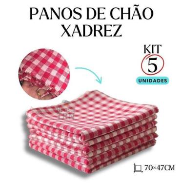 Imagem de Kit 05 Panos De Chão Xadrez Vermelho 70X47Cm Duplo Costurado - Textil 