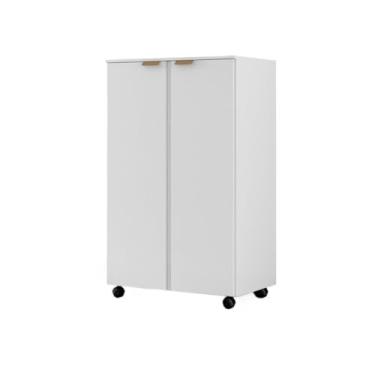 Imagem de Balcao Multiuso Cozinha, Armário Organizador Multiuso com Rodizio e Prateleiras Flex Inteiro Na Cor Ou Detalhe em Outra Cor(branco/branco canela)