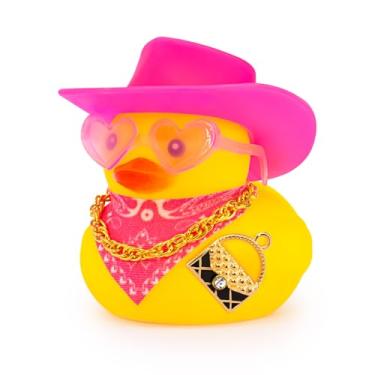 Imagem de wonuu Pink Car Rubber Ducks for Women, Mini Lady Ducky with Top-Handle Bags Wallets, Heart-Shaped Sunglasses, Bandana, Necklace (Quilted Bag with Crystal)