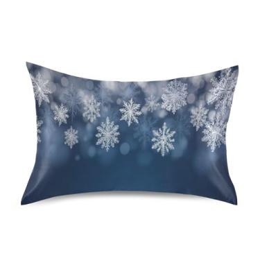 Imagem de ATTX Fronha de almofada branca com flocos de neve com fecho de envelope para cabelo e pele, macia, respirável, suave, ambos os lados, capa de almofada de seda refrescante (tamanho padrão 50 x 66 cm, 1