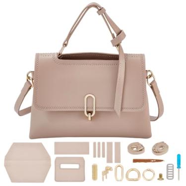 Imagem de WEBEEDY Kit de confecção de bolsa de couro PU DIY kit de costura de bolsa DIY com instruções, kit de crochê de tricô para mulheres, aniversário, Natal, bolsa feita à mão, presente, 26 x 19 x 8,5 cm