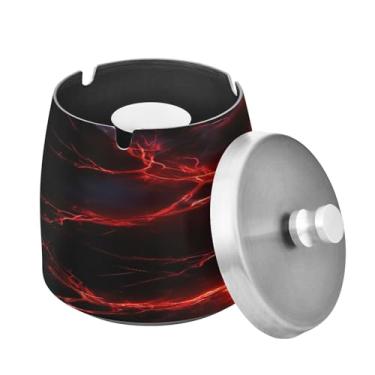 Imagem de Blueangle Cinzeiro relâmpago vermelho com tampa para cigarros, à prova de vento/chuva, aço inoxidável, sem fumaça, inodoro, cinzeiro para uso interno ou externo (193)