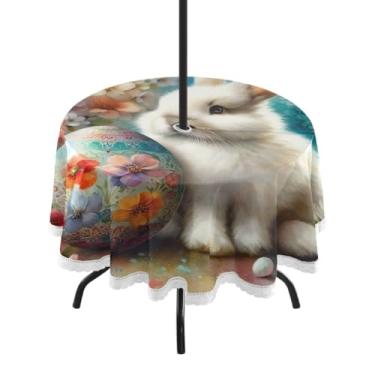 Imagem de Blueangle Toalha de mesa redonda impermeável com ovos de Páscoa de 152 cm com orifício para guarda-chuva - Tecido resistente à prova de sol para todos os climas para pátio, acampamento, piquenique(203