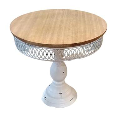 Imagem de YWJLQH Bolo de bolo de ferro, prateleira de bolo de frutas placa de madeira redonda, exibição de madeira para aniversário de aniversário