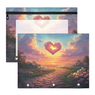 Imagem de SEHANY Pasta de lápis de flores de jardim com 3 anéis - bolsa de documentos com zíper tamanho A4 com janela transparente para sala de aula, escritório, 2 peças