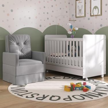 Imagem de Berço Americano 3X1 Com Poltrona De Amamentação Pimpolho Mp4065 Branco/Cinza Branco/Cinza