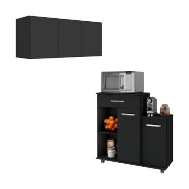 Imagem de Kit Armário De Cozinha 3 Portas Com Balcão Multiuso Multimóveis Mp2234 Preto Preto