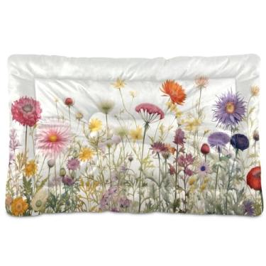Imagem de SEHANY Cama para cães e gatos com flores silvestres coloridas com fundo antiderrapante, cama de canil, colchão macio para animais de estimação, lavável para cães pequenos, médios e grandes, gatos