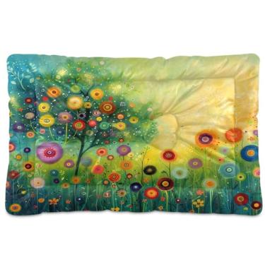 Imagem de SEHANY Cama para cães e gatos com flores silvestres coloridas com fundo antiderrapante, cama de canil, colchão macio para animais de estimação, lavável para cães pequenos, médios e grandes, gatos