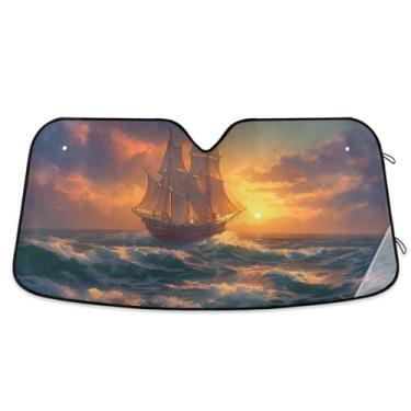 Imagem de ATTX Pára-brisas de carro com pintura a óleo de barco à vela 139.7 cm x 70.1 cm Protetor solar universal com proteção UV, persiana de janela frontal automática dobrável para sedãs SUVs caminhões #203