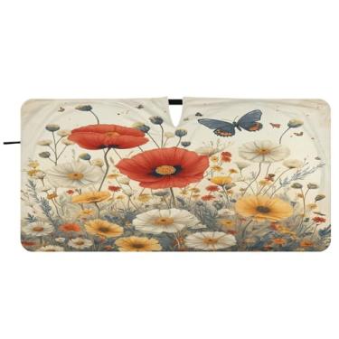 Imagem de Blueangle Guarda-sol vintage flores silvestres para-brisa - 149.9 cm x 76.2 cm dobrável carro janela frontal blocos pára-sol raios UV viseira de sol (848)