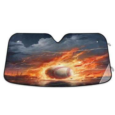 Imagem de ATTX Para-brisa de carro de bombeiro de água de beisebol 139.7 cm x 70.1 cm escudo solar universal com proteção UV, persiana de janela frontal automática dobrável para Sedans SUVs caminhões #500