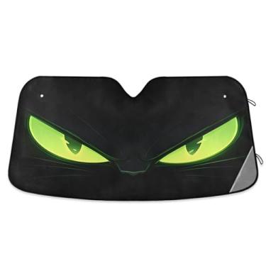Imagem de ATTX Green Cat Eyes Para-brisa Carro Para-brisa 144.8 cm x 80.0 cm Escudo Solar Universal com Proteção UV, Persiana de Janela Frontal Auto Dobrável para Sedans SUVs Caminhões #432